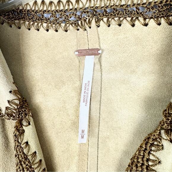 Free People Adeline Goat Suede Crochet Retro Boho Mini Dress Tan/Brown Size M - Picture 11 of 14